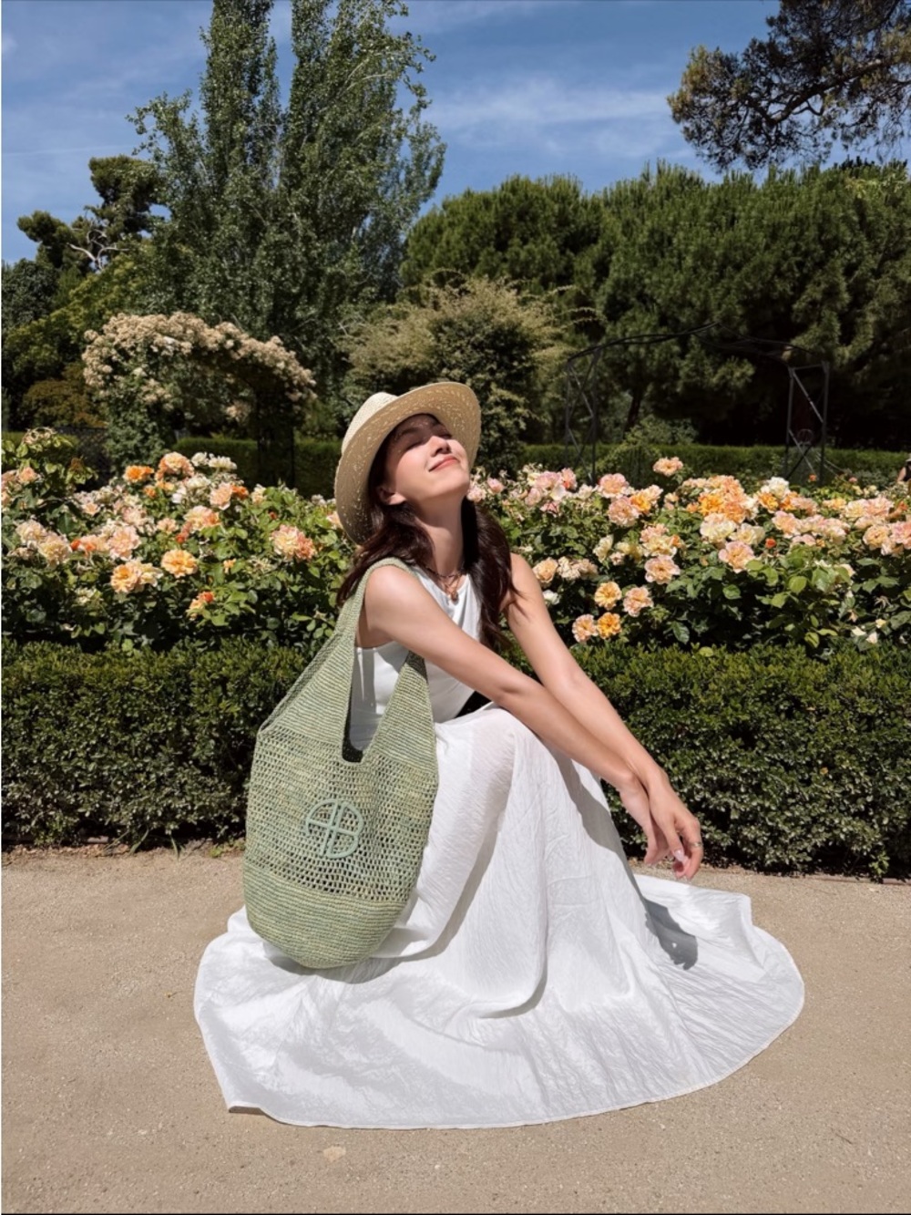 Anine Bing Leah logo raffia bag Mint Green Crochet Tote Bag NWT